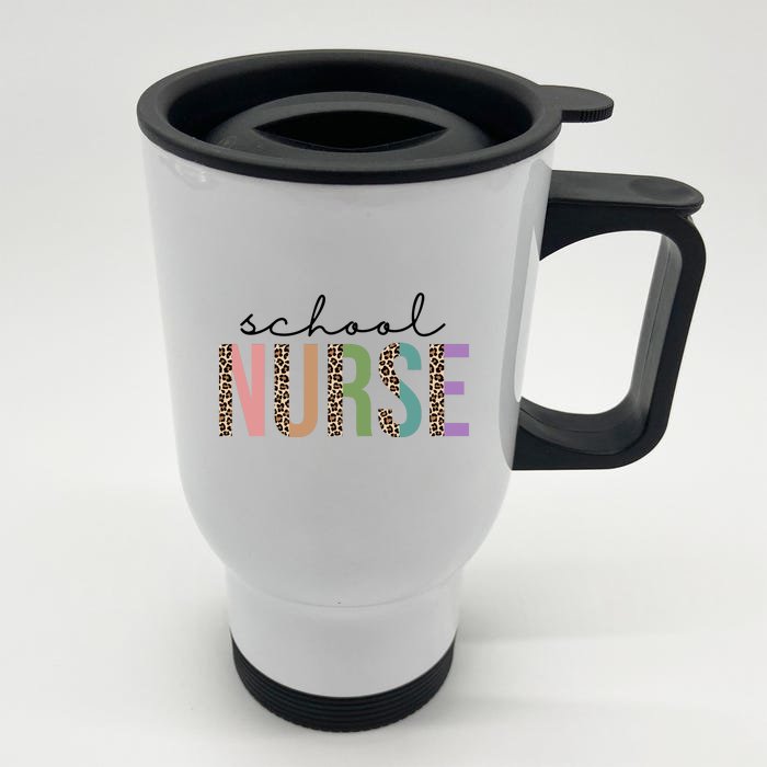 School Nurse Fancy Leopard Logo Front & Back Stainless Steel Travel Mug