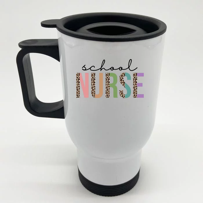 School Nurse Fancy Leopard Logo Front & Back Stainless Steel Travel Mug