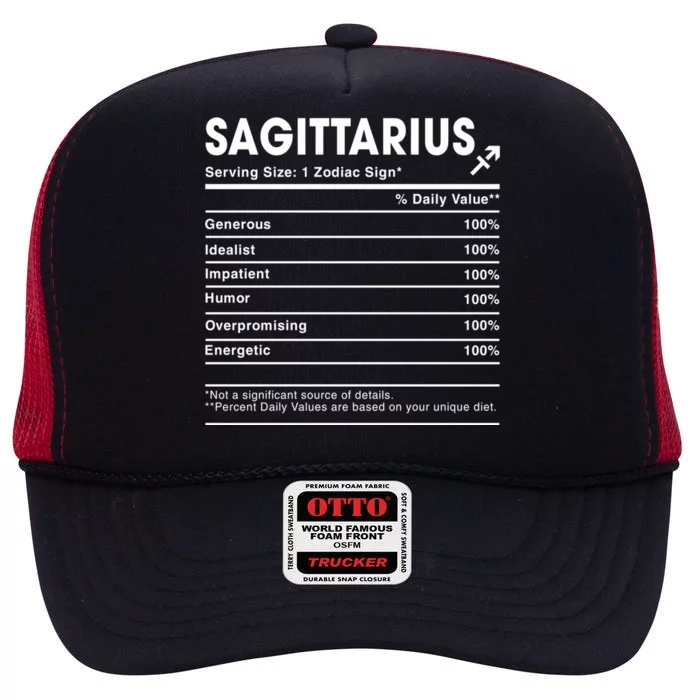 Sagittarius Nutrition Facts Labels Birthday Gift High Crown Mesh Trucker Hat