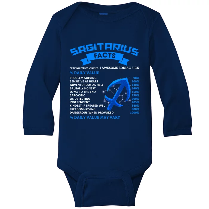 Sagittarius Nutrition Facts Label Sign Cute Gift Baby Long Sleeve Bodysuit