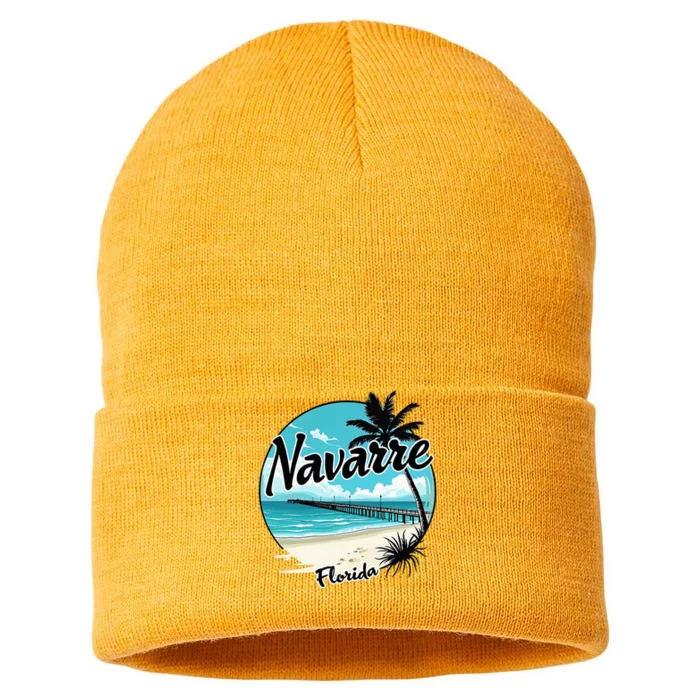 Scenic Navarre Florida Beach And Pier Art Sustainable Knit Beanie