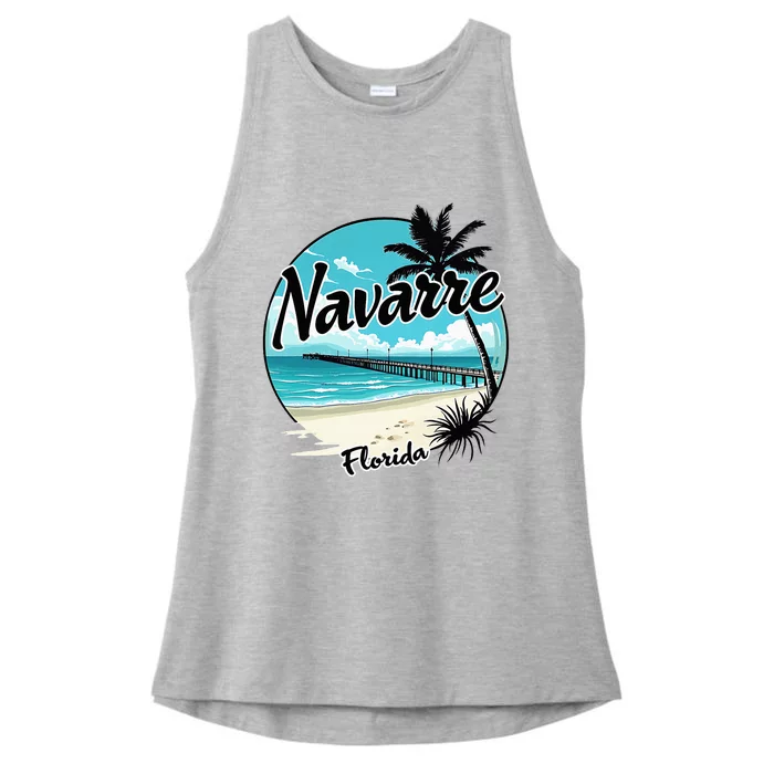 Scenic Navarre Florida Beach And Pier Art Ladies Tri-Blend Wicking Tank