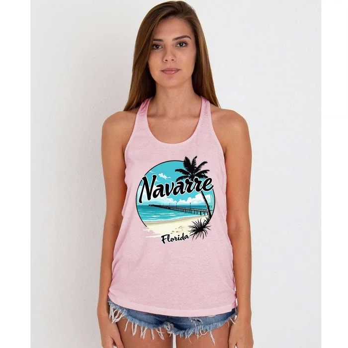 Scenic Navarre Florida Beach And Pier Art Women's Knotted Racerback Tank