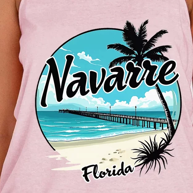 Scenic Navarre Florida Beach And Pier Art Women's Knotted Racerback Tank