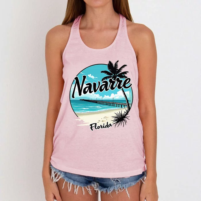 Scenic Navarre Florida Beach And Pier Art Women's Knotted Racerback Tank