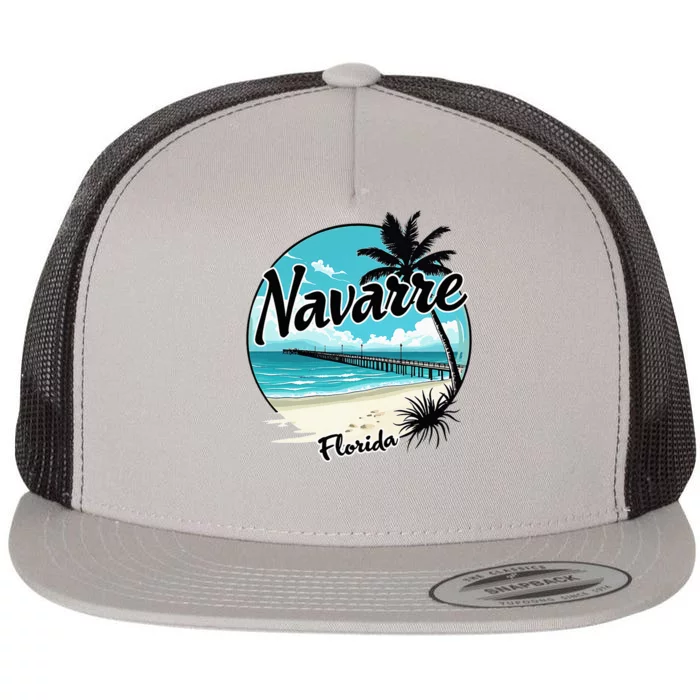 Scenic Navarre Florida Beach And Pier Art Flat Bill Trucker Hat