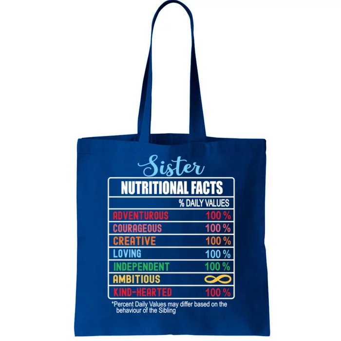 Sister Nutritional Facts National Sister's Day Funny Gift Tote Bag