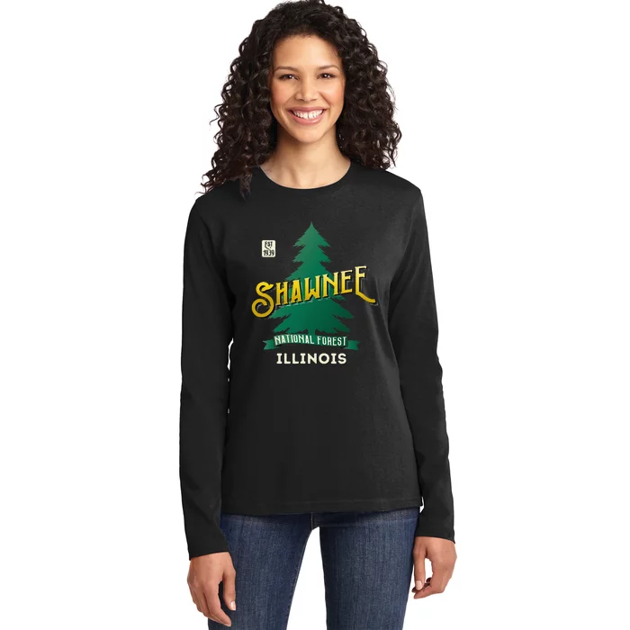 Shawnee National Forest Retro Logo Illinois Ladies Long Sleeve Shirt