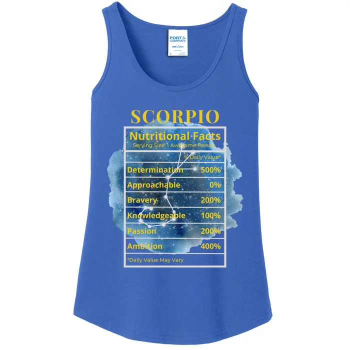 Scorpio Nutritional Facts Funny Astrology Zodiac Star Sign Gift Ladies Essential Tank