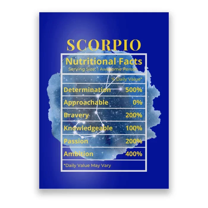 Scorpio Nutritional Facts Funny Astrology Zodiac Star Sign Gift Poster