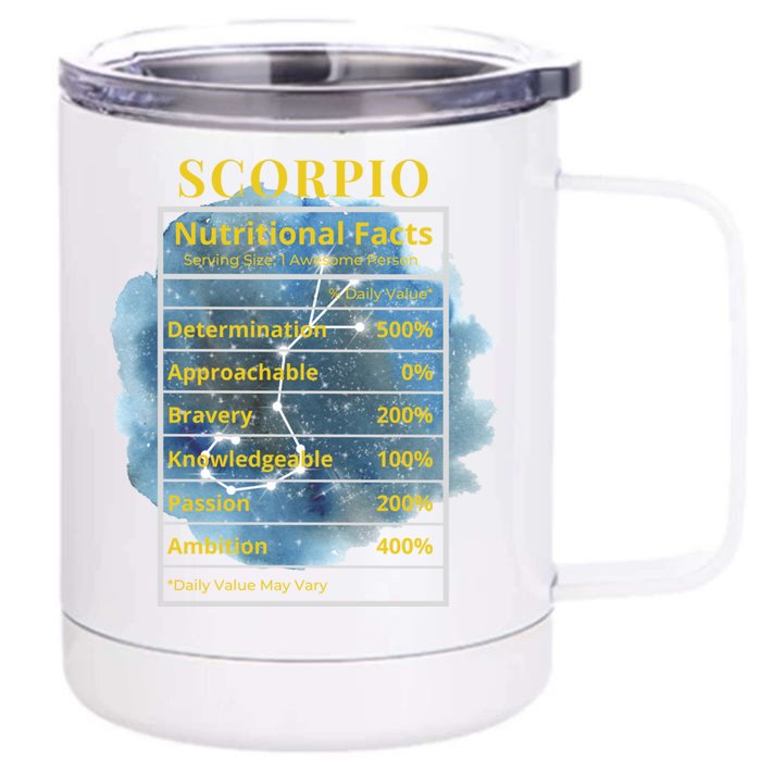 Scorpio Nutritional Facts Funny Astrology Zodiac Star Sign Gift Front & Back 12oz Stainless Steel Tumbler Cup