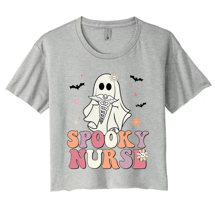 Spooky Nurse Ghost Halloween Groovy Retro Boo Boo Crew Nurse Funny Gift Women's Crop Top Tee