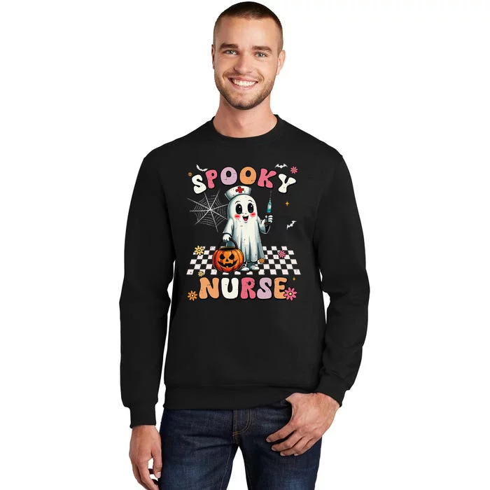 Spooky Nurse Ghost Halloween Cute Groovy Nursing Halloween Gift Sweatshirt