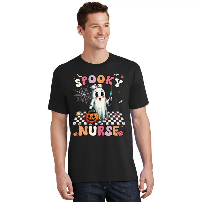 Spooky Nurse Ghost Halloween Cute Groovy Nursing Halloween Gift T-Shirt