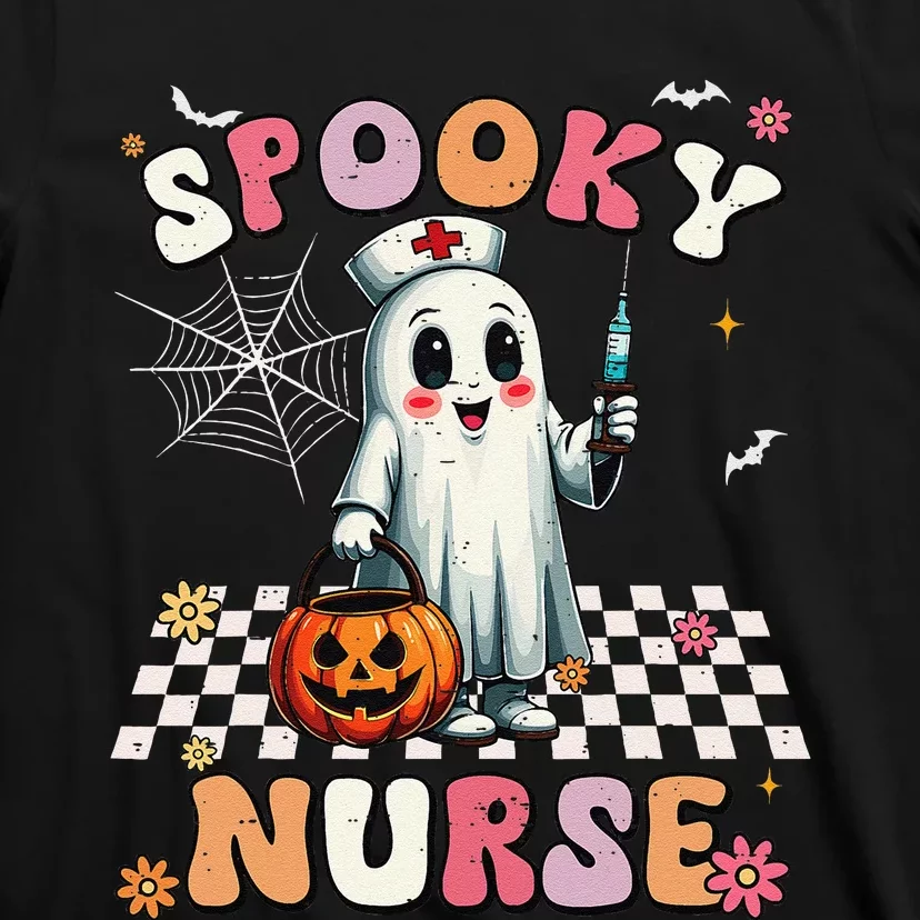 Spooky Nurse Ghost Halloween Cute Groovy Nursing Halloween Gift T-Shirt