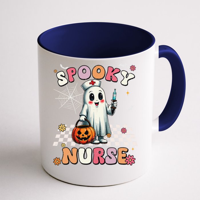 Spooky Nurse Ghost Halloween Cute Groovy Nursing Halloween Gift Front & Back Coffee Mug