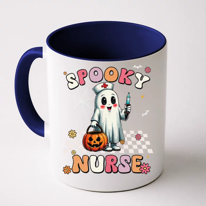 Spooky Nurse Ghost Halloween Cute Groovy Nursing Halloween Gift Front & Back Coffee Mug