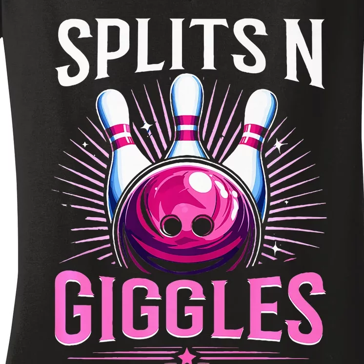 Splits N Giggles Funny Bowling Team Bowler Sports Player Women's V-Neck T-Shirt