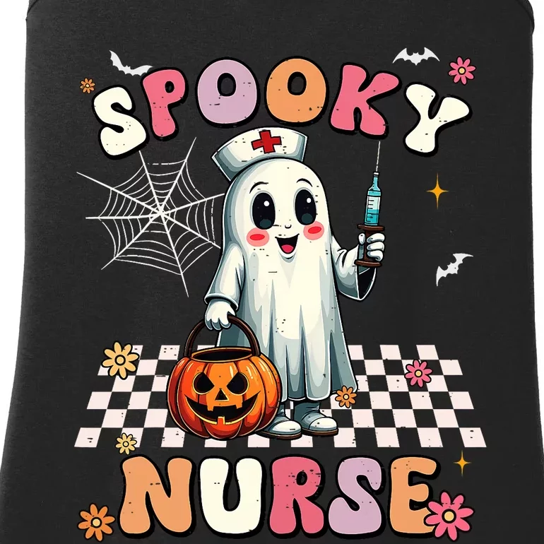 Spooky Nurse Ghost Halloween Cute Groovy Nursing Halloween Ladies Essential Tank