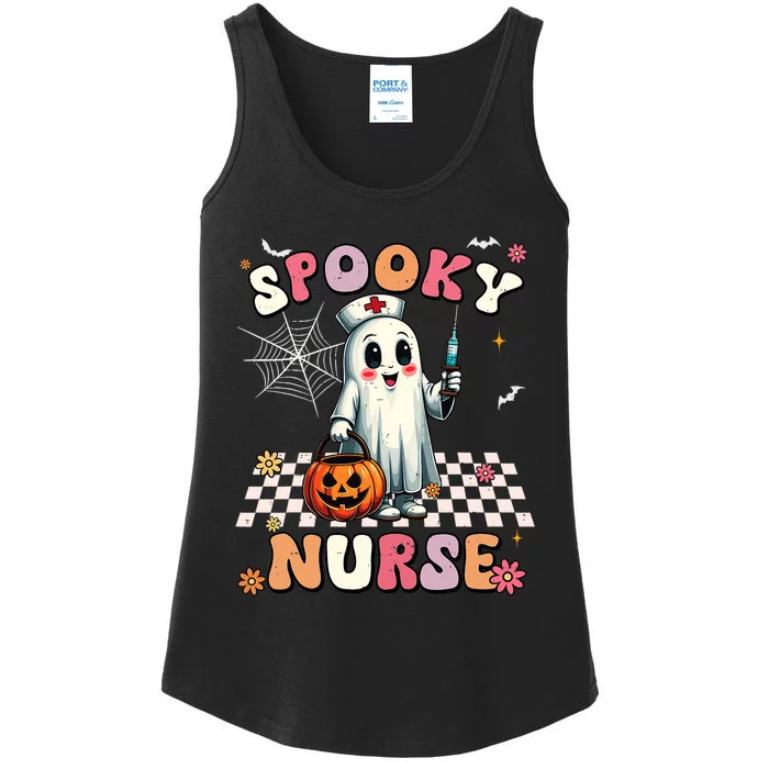 Spooky Nurse Ghost Halloween Cute Groovy Nursing Halloween Ladies Essential Tank