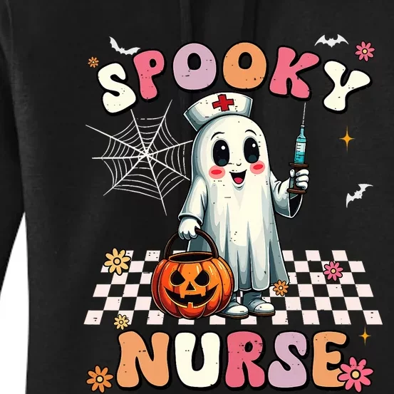 Spooky Nurse Ghost Halloween Cute Groovy Nursing Halloween Women's Pullover Hoodie