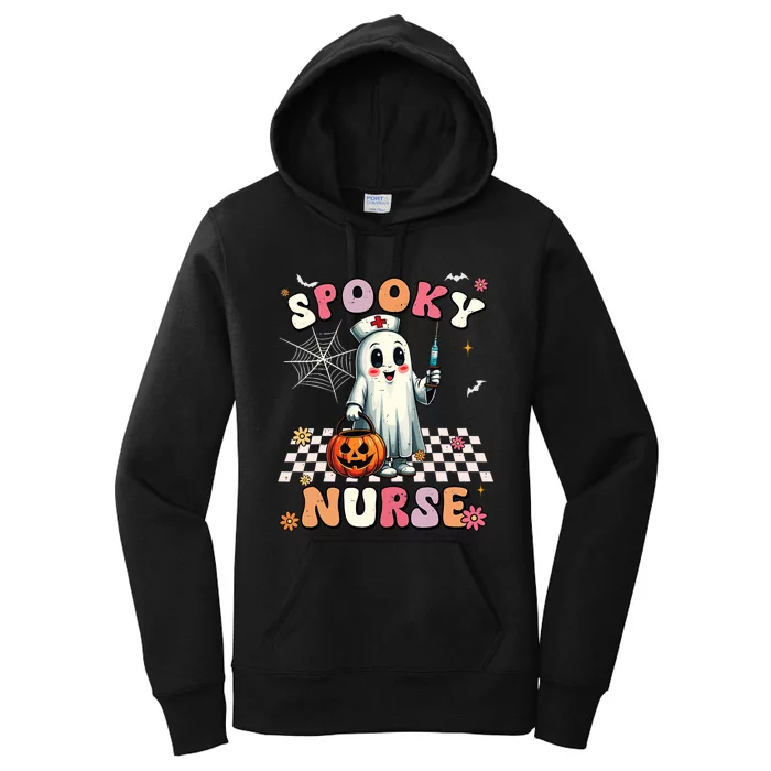 Spooky Nurse Ghost Halloween Cute Groovy Nursing Halloween Women's Pullover Hoodie