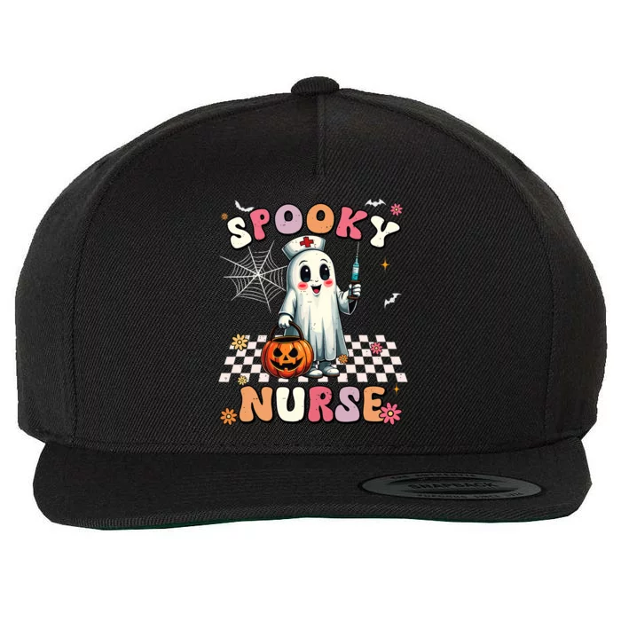 Spooky Nurse Ghost Halloween Cute Groovy Nursing Halloween Wool Snapback Cap