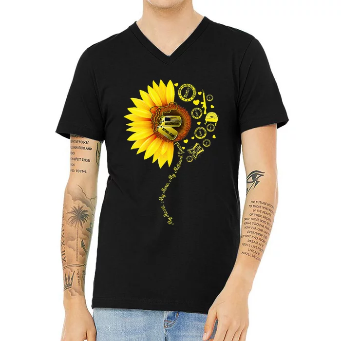 Sunflower National Guard Mom National Guard Graduation Mom V-Neck T-Shirt