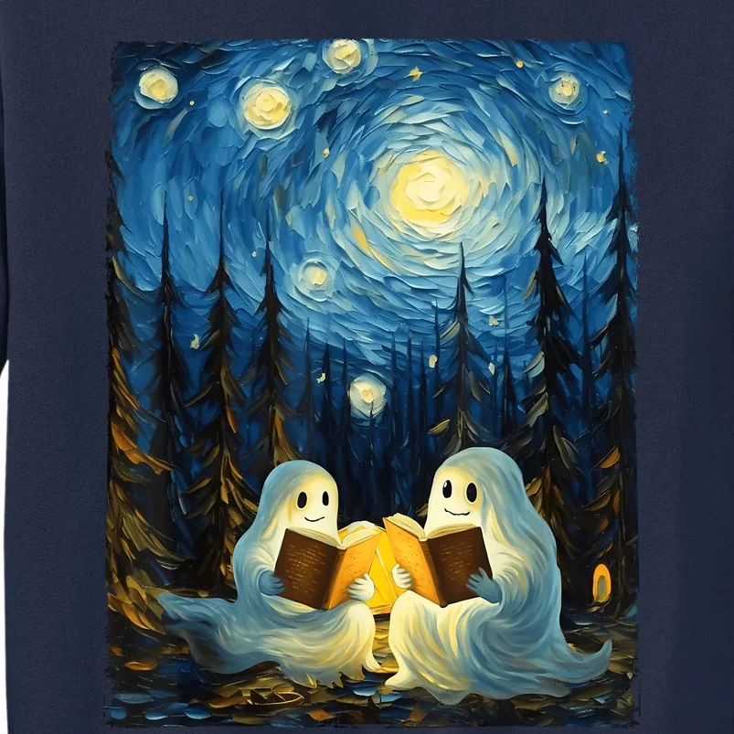 Starry Night Ghost Book Reading Camping Halloween Van Gogh Tall Sweatshirt