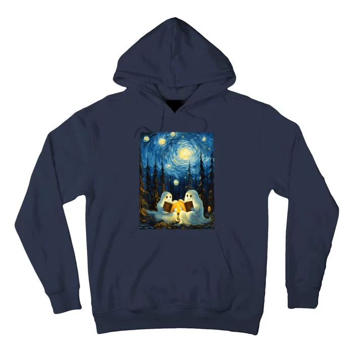 Starry Night Ghost Book Reading Camping Halloween Van Gogh Tall Hoodie