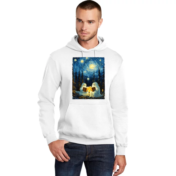 Starry Night Ghost Book Reading Camping Halloween Van Gogh Hoodie