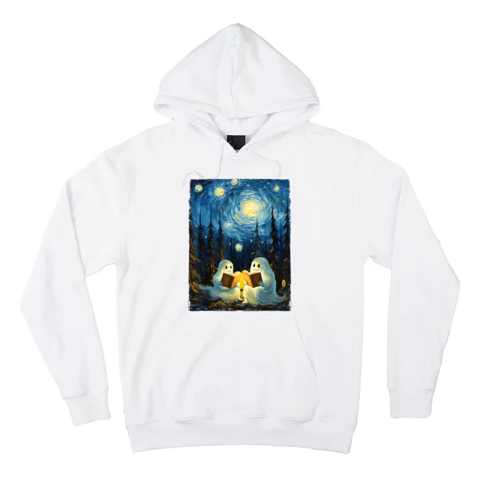 Starry Night Ghost Book Reading Camping Halloween Van Gogh Hoodie