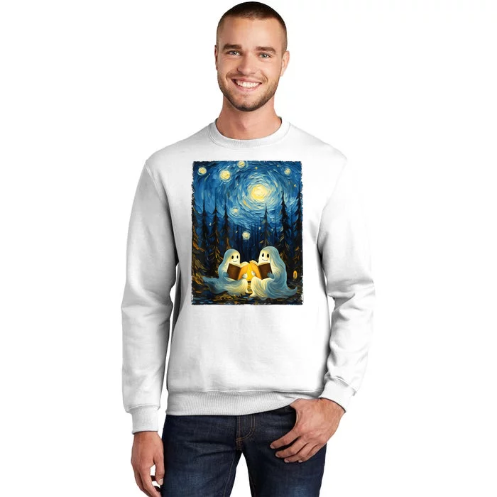 Starry Night Ghost Book Reading Camping Halloween Van Gogh Sweatshirt