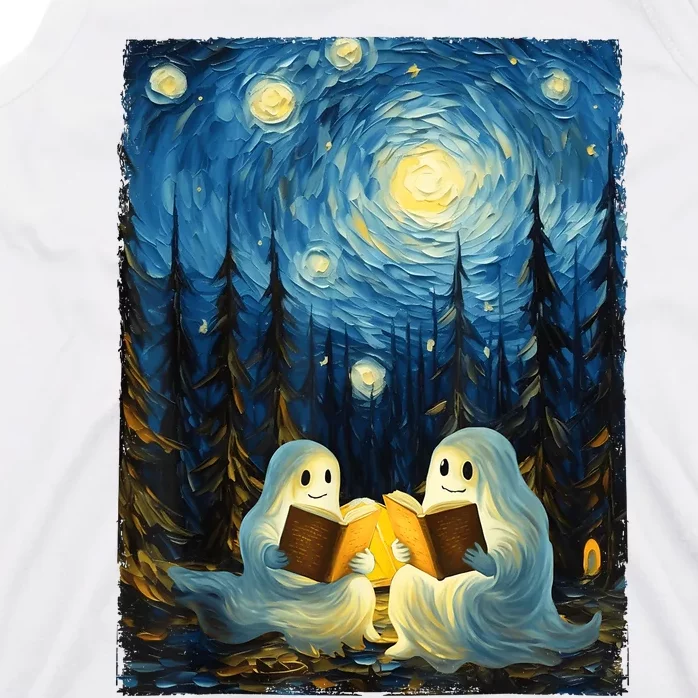 Starry Night Ghost Book Reading Camping Halloween Van Gogh Tank Top