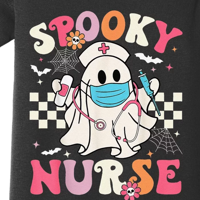 Spooky Nurse Ghost Halloween Cute Groovy Nursing Halloween Gift Baby Bodysuit