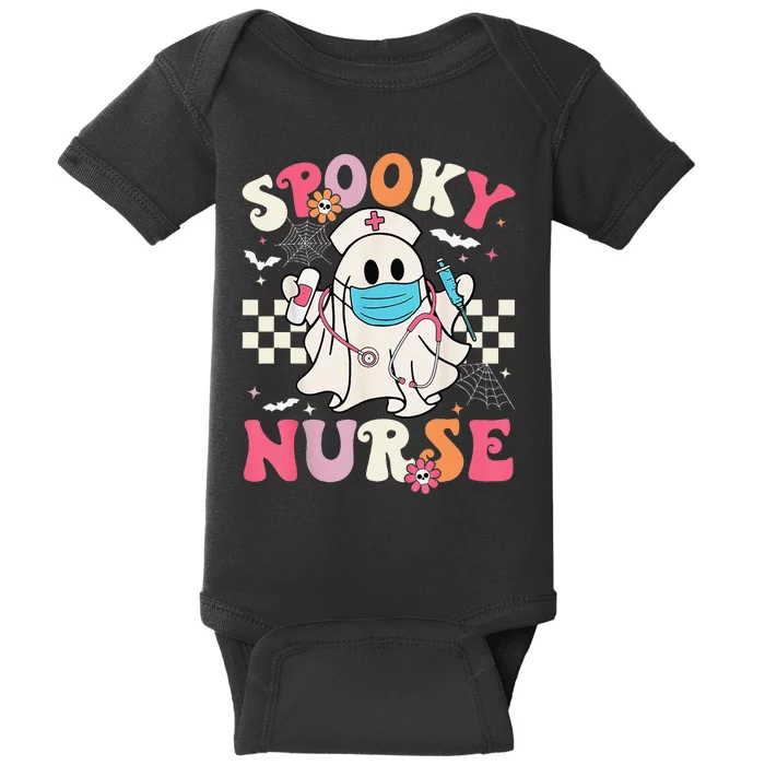 Spooky Nurse Ghost Halloween Cute Groovy Nursing Halloween Gift Baby Bodysuit