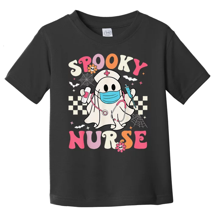 Spooky Nurse Ghost Halloween Cute Groovy Nursing Halloween Gift Toddler T-Shirt