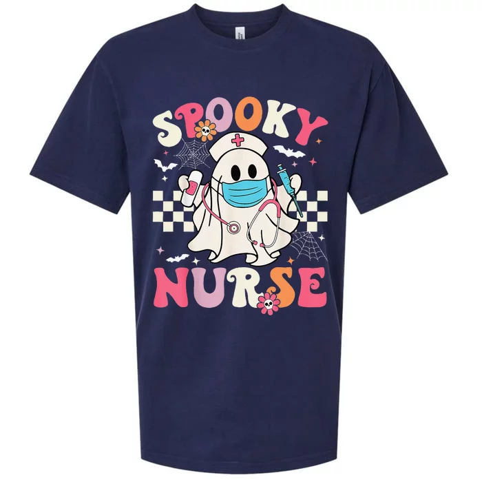 Spooky Nurse Ghost Halloween Cute Groovy Nursing Halloween Gift Sueded Cloud Jersey T-Shirt