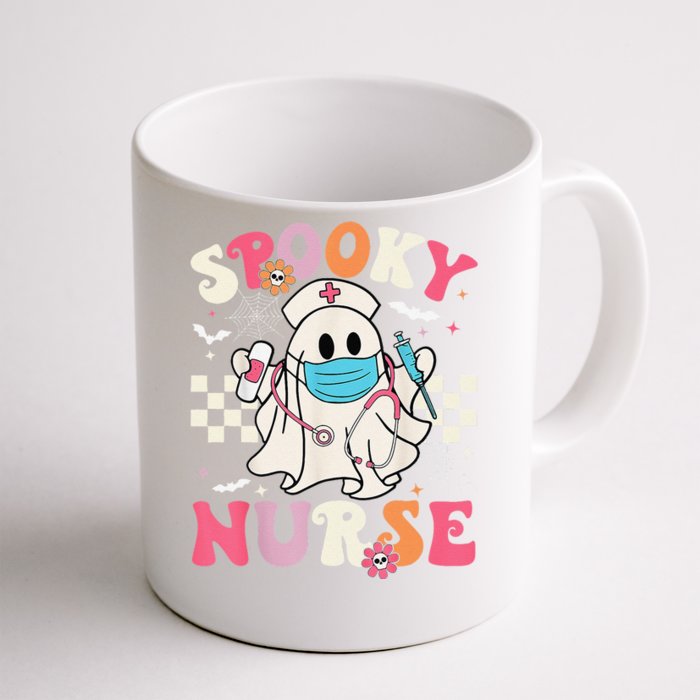 Spooky Nurse Ghost Halloween Cute Groovy Nursing Halloween Gift Front & Back Coffee Mug