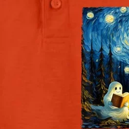 Starry Night Ghost Book Reading Camping Halloween Van Gogh Dry Zone Grid Performance Polo