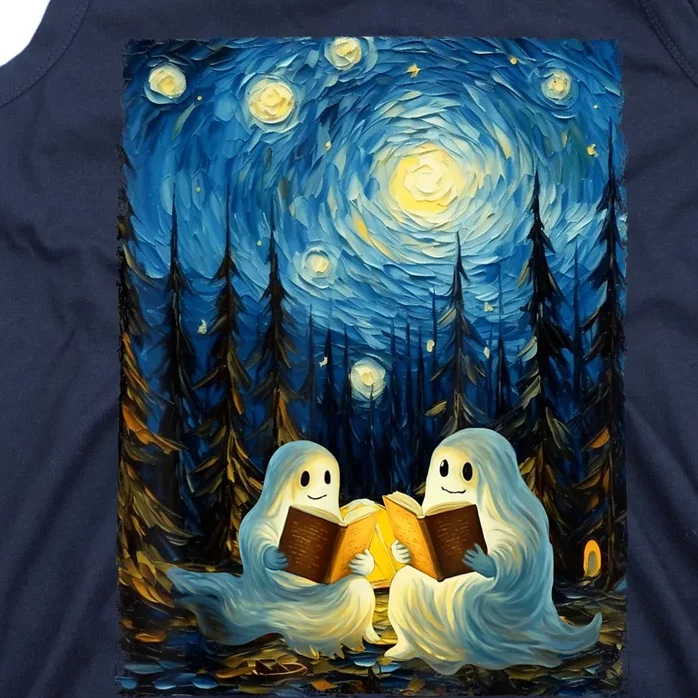 Starry Night Ghost Book Reading Camping Halloween Van Gogh Tank Top