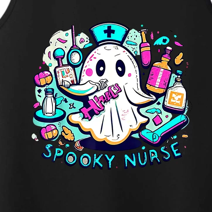 Spooky Nurse Ghost Retro Halloween Funny Gift Performance Tank