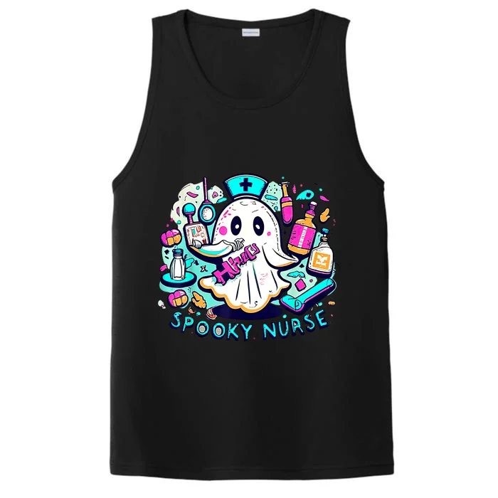 Spooky Nurse Ghost Retro Halloween Funny Gift Performance Tank