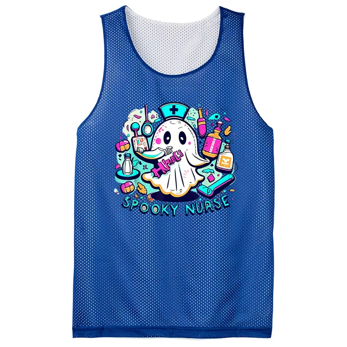 Spooky Nurse Ghost Retro Halloween Funny Gift Mesh Reversible Basketball Jersey Tank