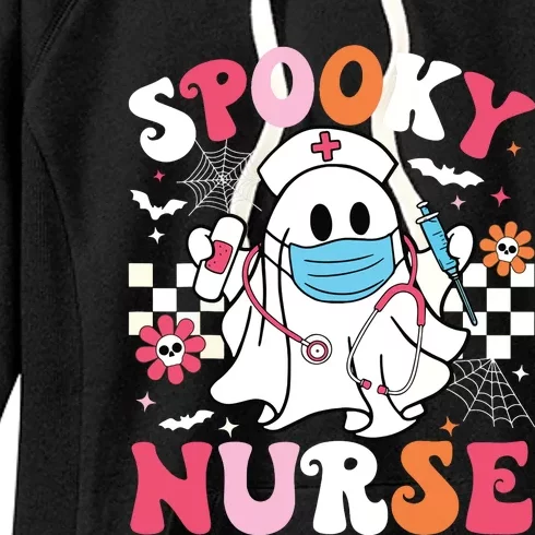 Spooky Nurse Ghost Halloween Cute Groovy Nursing Halloween Women's Fleece Hoodie