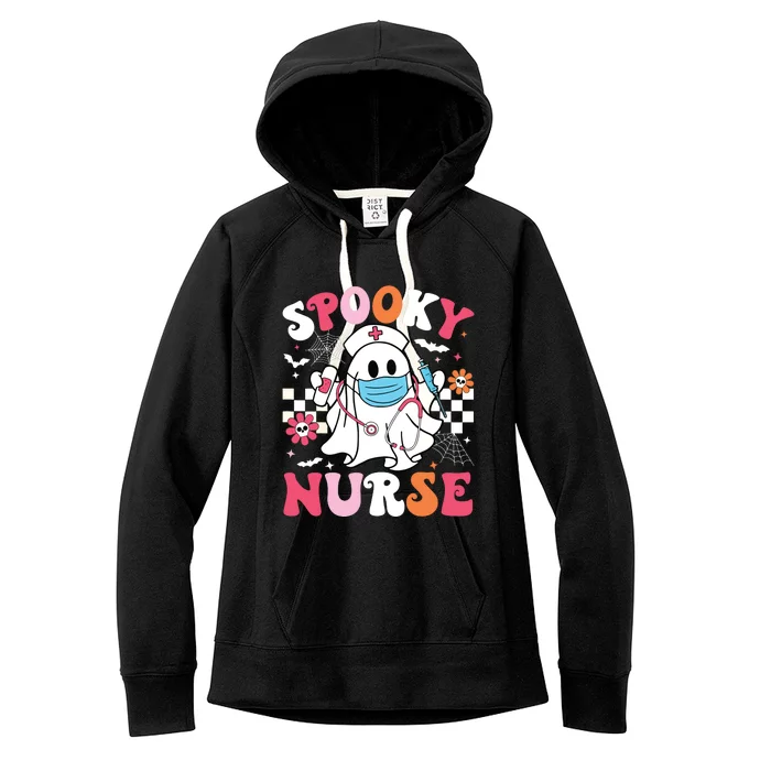 Spooky Nurse Ghost Halloween Cute Groovy Nursing Halloween Women's Fleece Hoodie