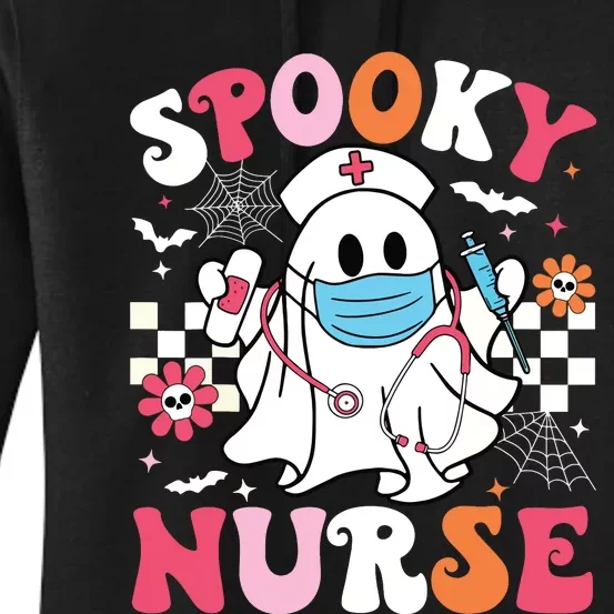 Spooky Nurse Ghost Halloween Cute Groovy Nursing Halloween Women's Pullover Hoodie