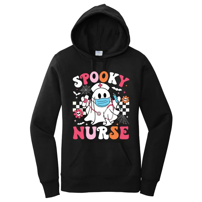 Spooky Nurse Ghost Halloween Cute Groovy Nursing Halloween Women's Pullover Hoodie