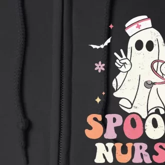 Spooky Nurse Ghost Halloween Groovy Retro Trick Or Treat Full Zip Hoodie