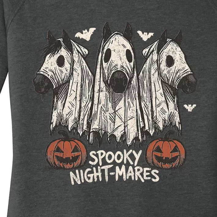 Spooky Nightmares Halloween Horse Ghost Funny Spooky Season Women's Perfect Tri Tunic Long Sleeve Shirt